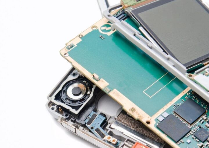 An open laptop computer on a white surface